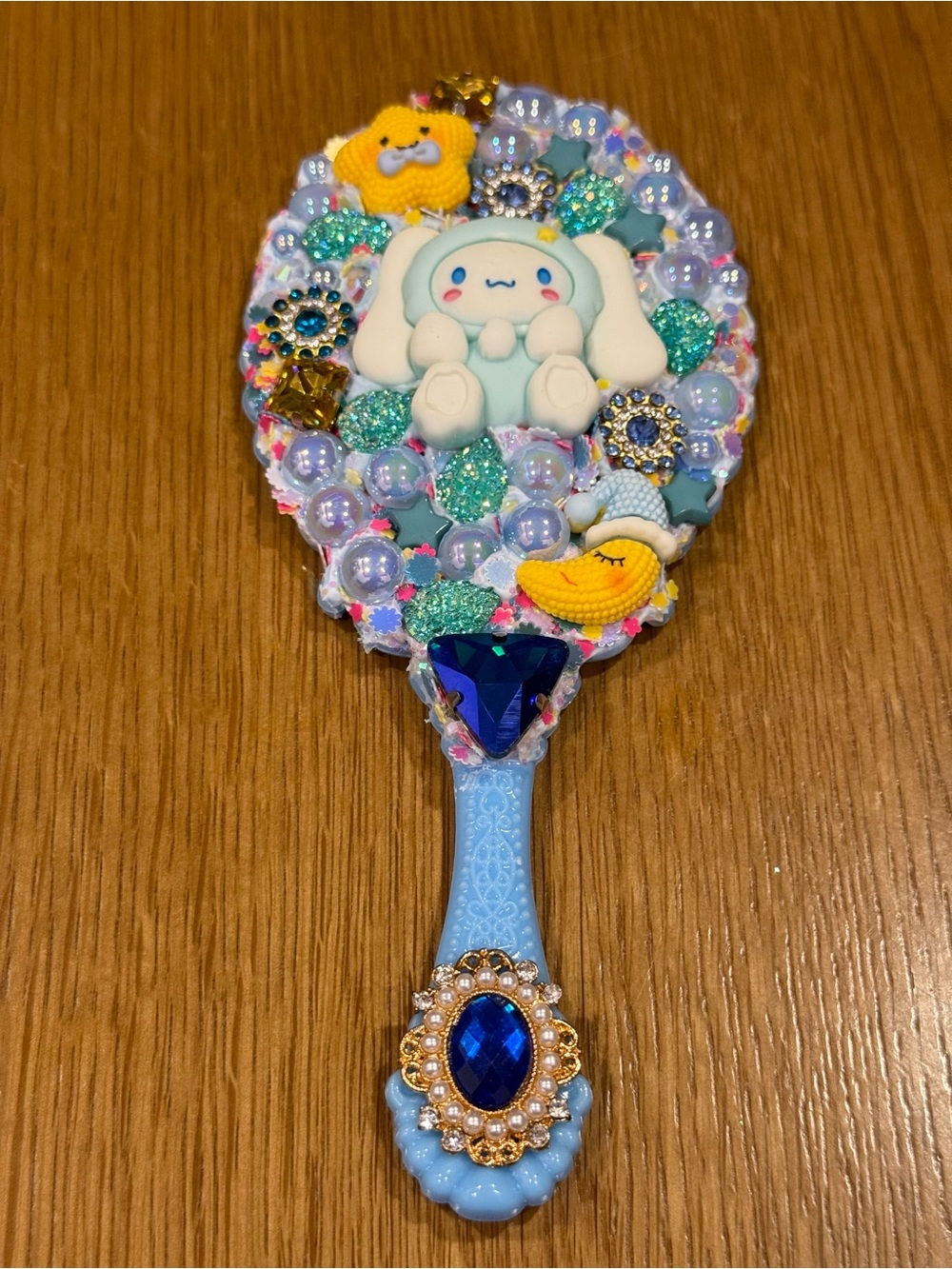 Kawaii Blue Jeweled Hand Mirror with Cinnamoroll Character